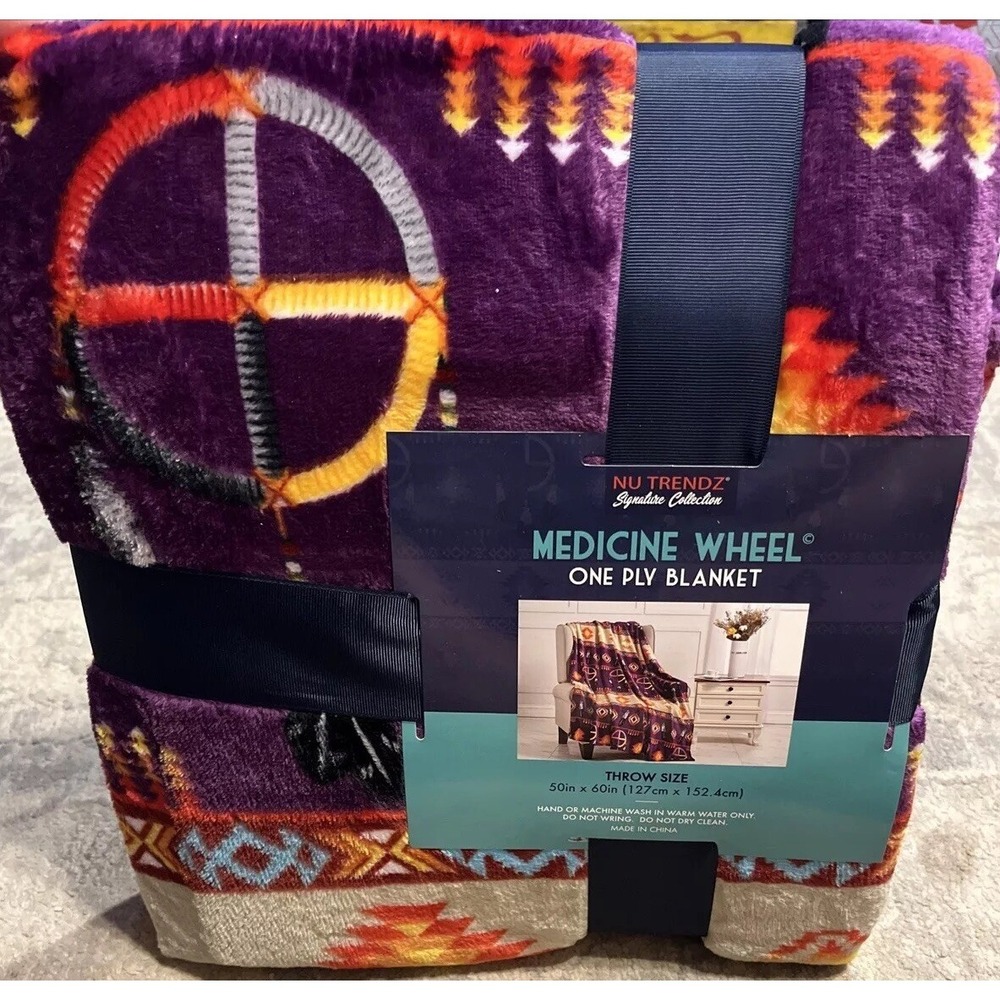 New Medicine Wheel Plush‎ Throw Soft Blanket Dreamcatcher Sacred Hoop 50 X 60